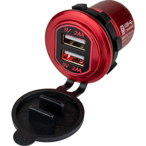 Sea-Dog Round Red Dual USB Charger w/1 Quick Charge Port + [426504-1]