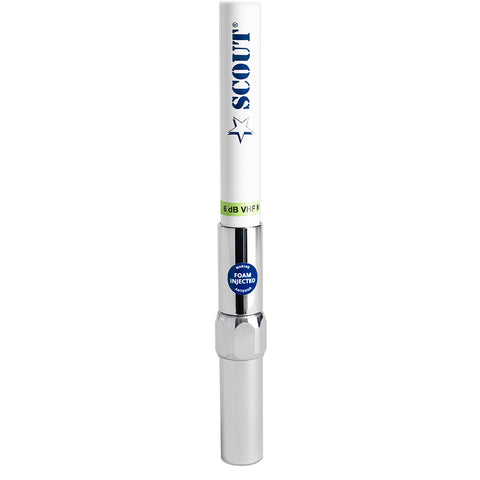 Scout 8' QuickFit White VHF Antenna w/5M Cable + FME Quick 6 Foam Filled 6db Solid Brass  Copper Element [PF AN NVHF00040T]