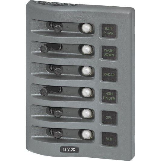 Blue Sea 4376 WeatherDeck Water Resistant Circuit Breaker Panel - 6 Position - Grey [4376]