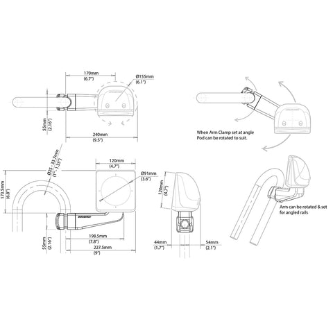 Scanstrut Scanpod Single Instrument Pod -Precut- Arm Mounted - Fits 1" - 1.3" Rails [SPR-1I-AM]