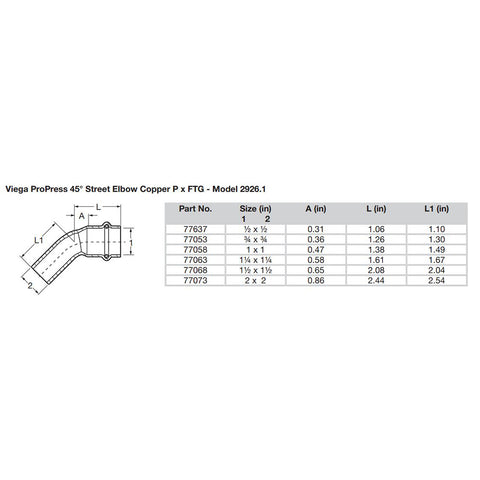 Viega ProPress 1/2" - 45 Copper Elbow - Street/Press Connection [77637]