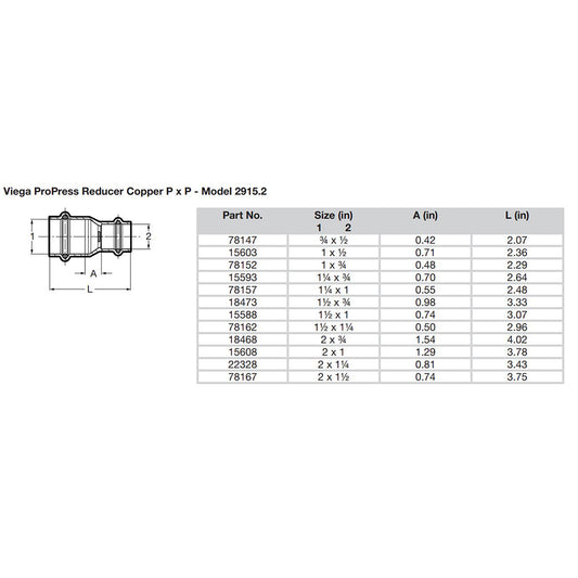 Viega ProPress 1-1/2" x 1" Copper Reducer - Double Press Connection - Smart Connect Technology [15588]