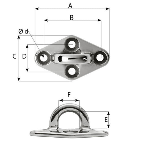 Wichard Diamond Pad Eye - Round - 79mm Length (3-7/64") - M6 Screw [6645]