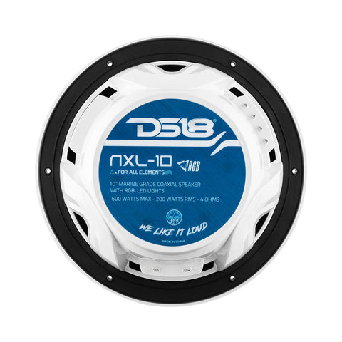 DS18 HYDRO 10" 2-Way Marine Speakers w/Bullet Tweeters  Integrated RGB LED Lights - White [NXL-10/WH]